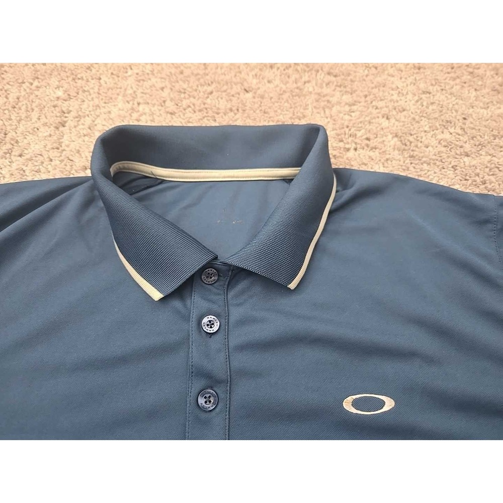 Oakley Polo Shirt Mens XXL Blue Short Sleeve Logo Performance Golf Casual - Picture 2 of 8